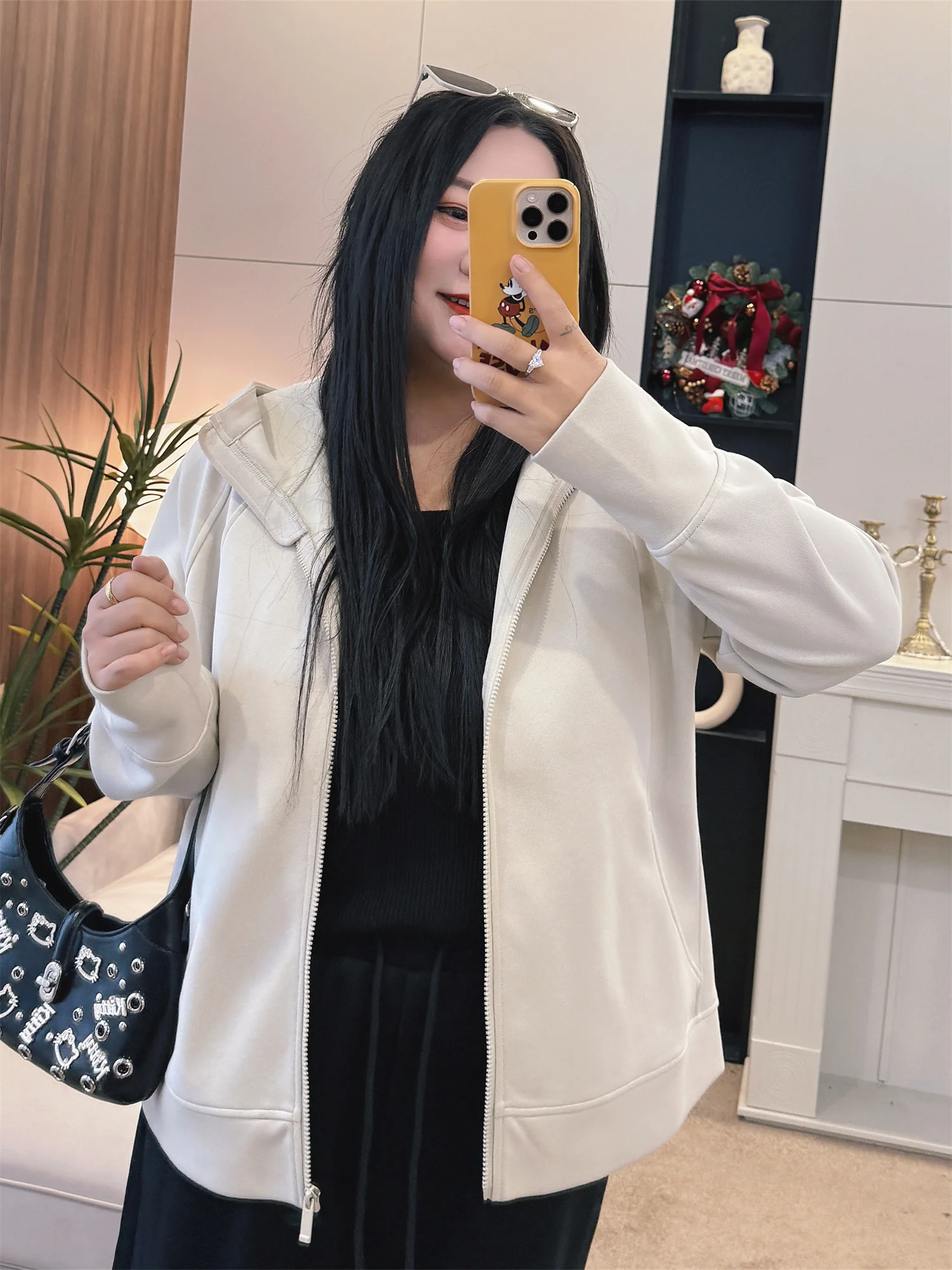 

Спортивная молния больших размеров, свободный топ для женщин, удобная дышащая смесь хлопка и полиэстера, повседневная весенняя верхняя одежда