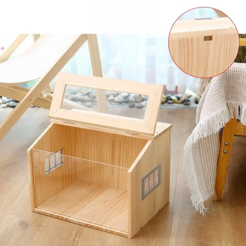 Wooden and Acrylic Hamster Cage Transparent Visible Pet Feeding Cage DIY Assembled Aquascape Crate Creeping Pet Feeding Box