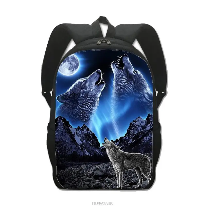 16inch Animal Wolf School Bags Cool Primary Boys Girls Software Backpacks Travel Outdoor Mochila infantil