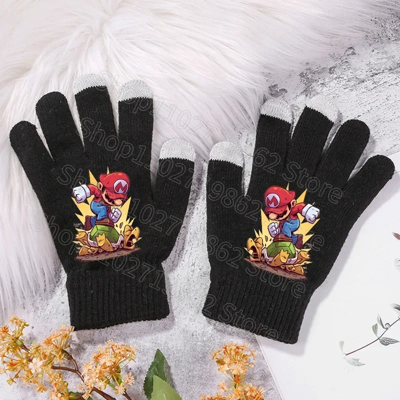 قفازات سوبر ماريو للأطفال قفاز أصابع لطيف للشتاء والرياضات الخارجية والمشي لمسافات طويلة وركوب الدراجات إكسسوارات دافئة هدية تزيين محبوكة