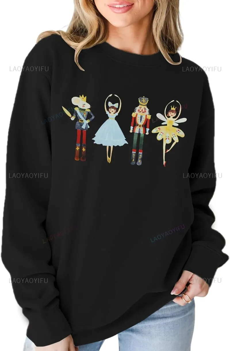 هوديس المرأة عيد الميلاد كسارة البندق البلوز Crewneck قمصان طويلة الأكمام عيد الميلاد البلوز مضحك نمط سترة الملابس