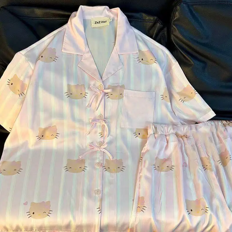 

Cartoon Anime Women's New Cardigan Summer Fashion Girls' Short Sleeved Shorts Home Clothe Sweet Cute Youth Pajama Set Comfortabl