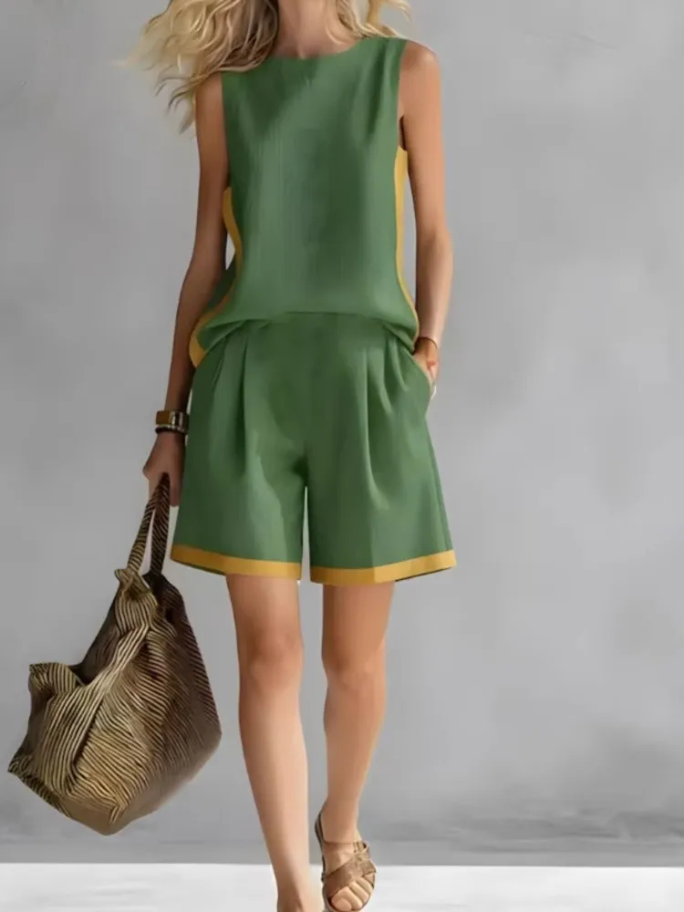 

Summer New Sleeveless Vest Shorts Suit Women's Casual Loose Two-Piece Set Resort Style Fashion Woman 2 Piece Set Outfit