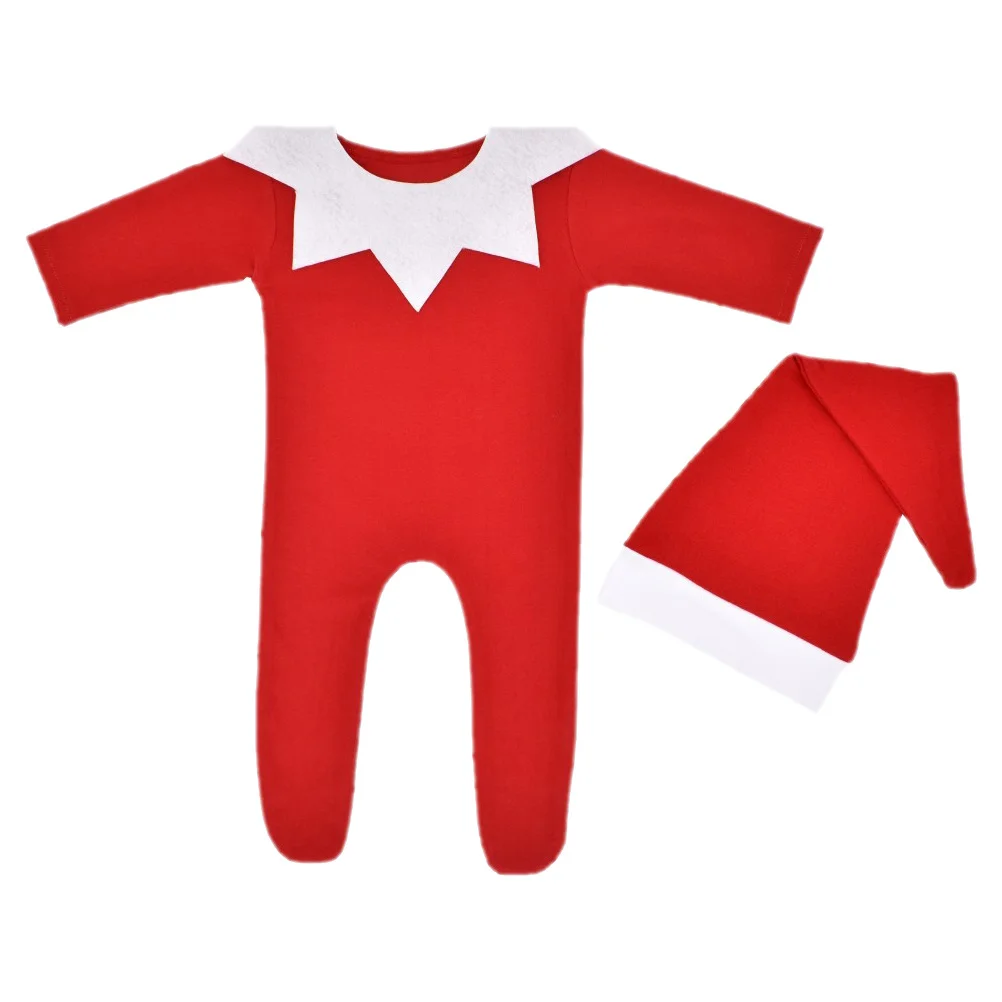 

1Set Newborn Christmas Photography Romper Long Sleeve Baby Bodysuit Hat Collar Infant Photo Outfit Baby Romper