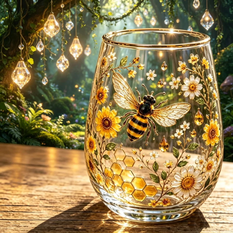 Elegant bee sunflower glass, handless red wine glass, bar daily style