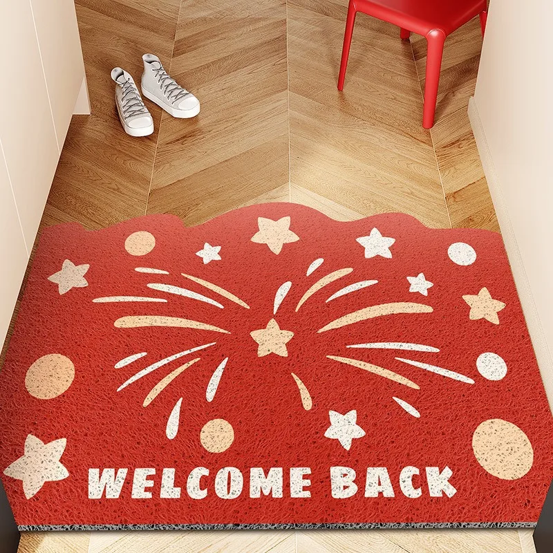Colorful Pattern PVC Coil Doormat Non-Slip Easy Clean Wire Loop Entrance Mat with WELCOME BACK for Home Decoration