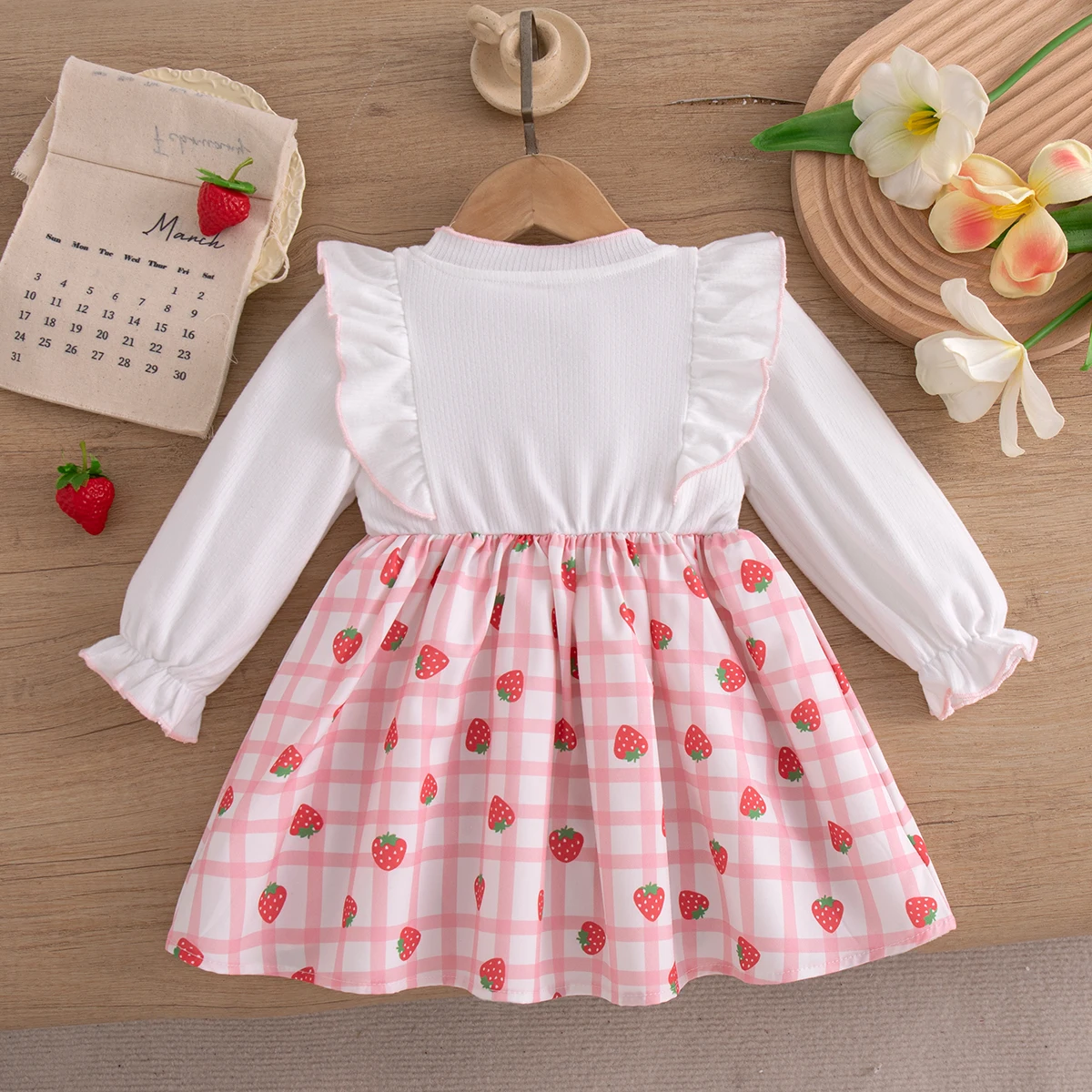 Baby Dress Spring And Autumn Strawberry Plaid Long Sleeve Girls' Dress Lovely Princess Children's Dress Baby Girl Clothing ﻿