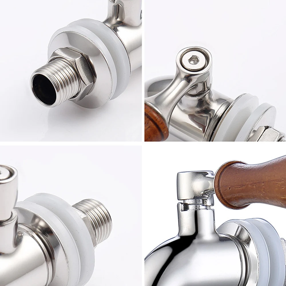 Wood Handle Wine Barrel Faucet Tap Stainless Steel Juice Beer Barrel Beverage Dispenser Water Holder Valve Glass Drum Bibcock