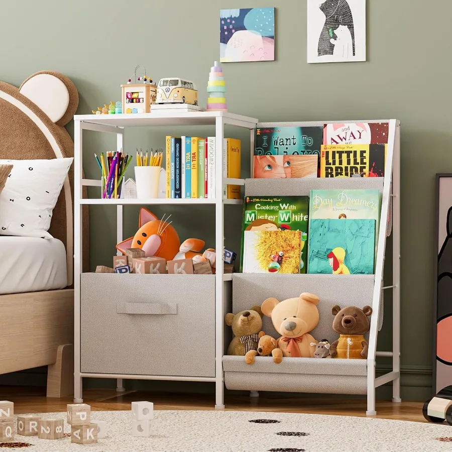 Sturdy Metal Bookcase with Drawer for Nursery and Playroom MontessoriInspired 's Bookshelf and Toy Storage Organizer Ideal for