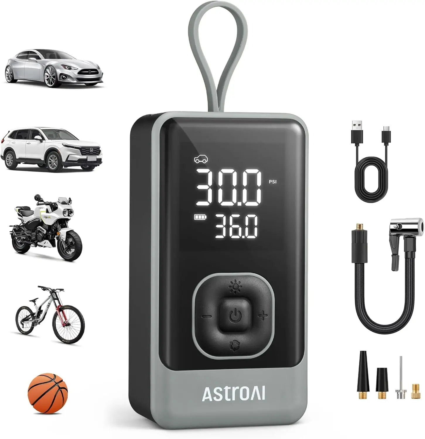 Portable Cordless Air Compressor, 150PSI Fast Inflation, Auto Shutoff, LED Light for Car SUV Motorcycle Bike Tires