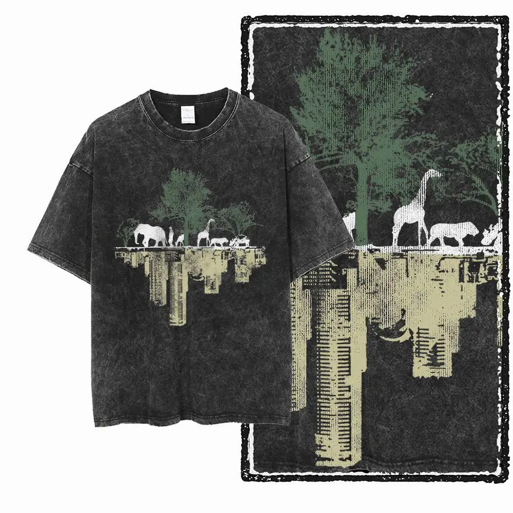 G33 Exclusive Pure Cotton Men's Vintage Creative Graphic T-shirt | Acid Washed Streetwear Big Size Cool O-neck Men's Tee Tshirt
