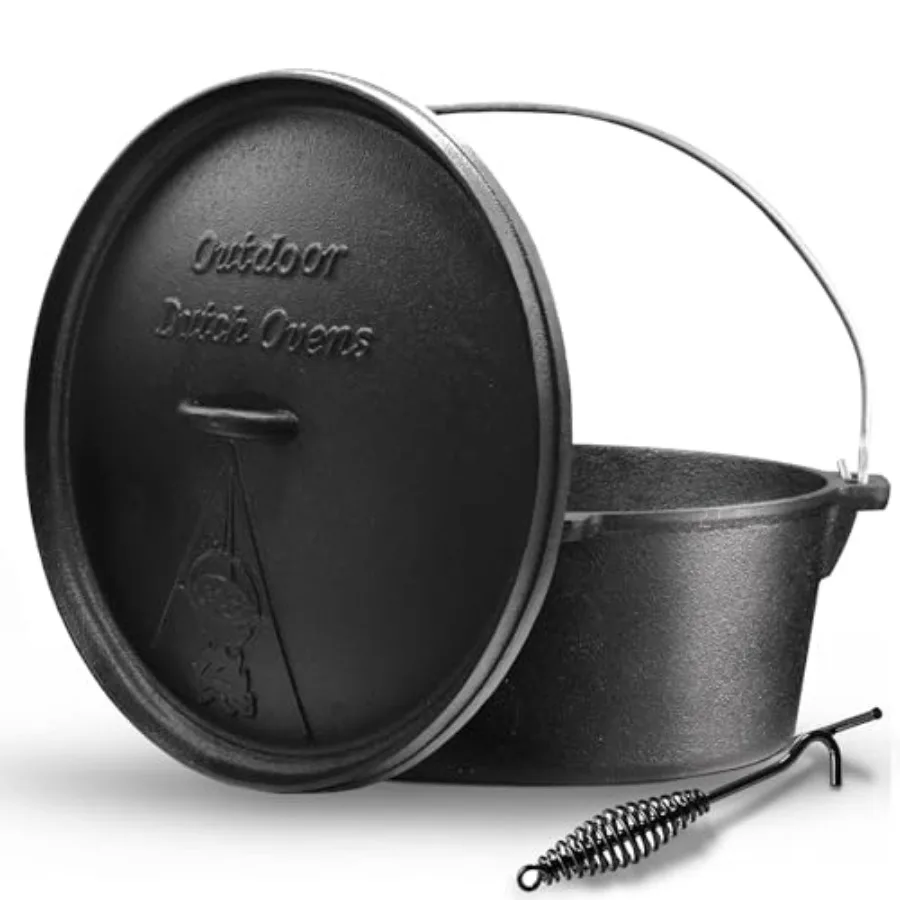 

Camping Dutch Oven 12 Qt Pre-Seasoned Cast Iron Camp Dutch Oven Pot with Lid - Lid Lifter Cast Iron Dutch Oven with Metal Handl