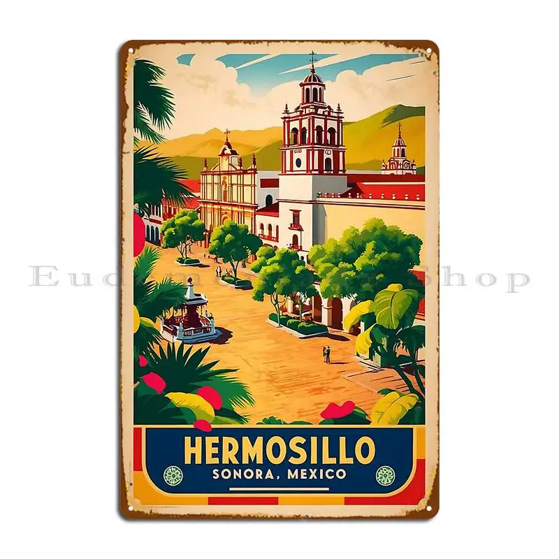 Hermosillo Sonora México Vintage viajes turismo cartel de Metal Bar cine impreso pared cueva cartel de estaño cartel