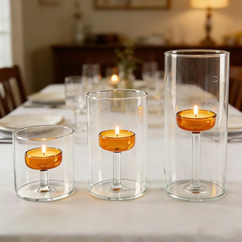 Romantic European-style Glass Candle Holder Transparent Solid Base Candlestick Heat-resistant Candle Stand Home Decor