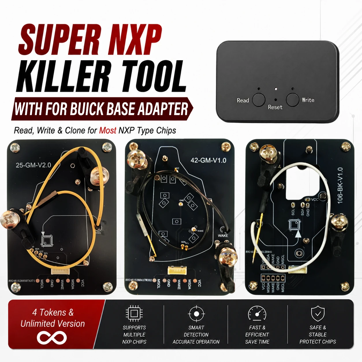 Для ключей Buick: все смарт-ключи N-XP-Chip, клонирование 4 токенов и неограниченная версия, устройство для чтения и копирования Super NXPKiller с адаптерной базой.