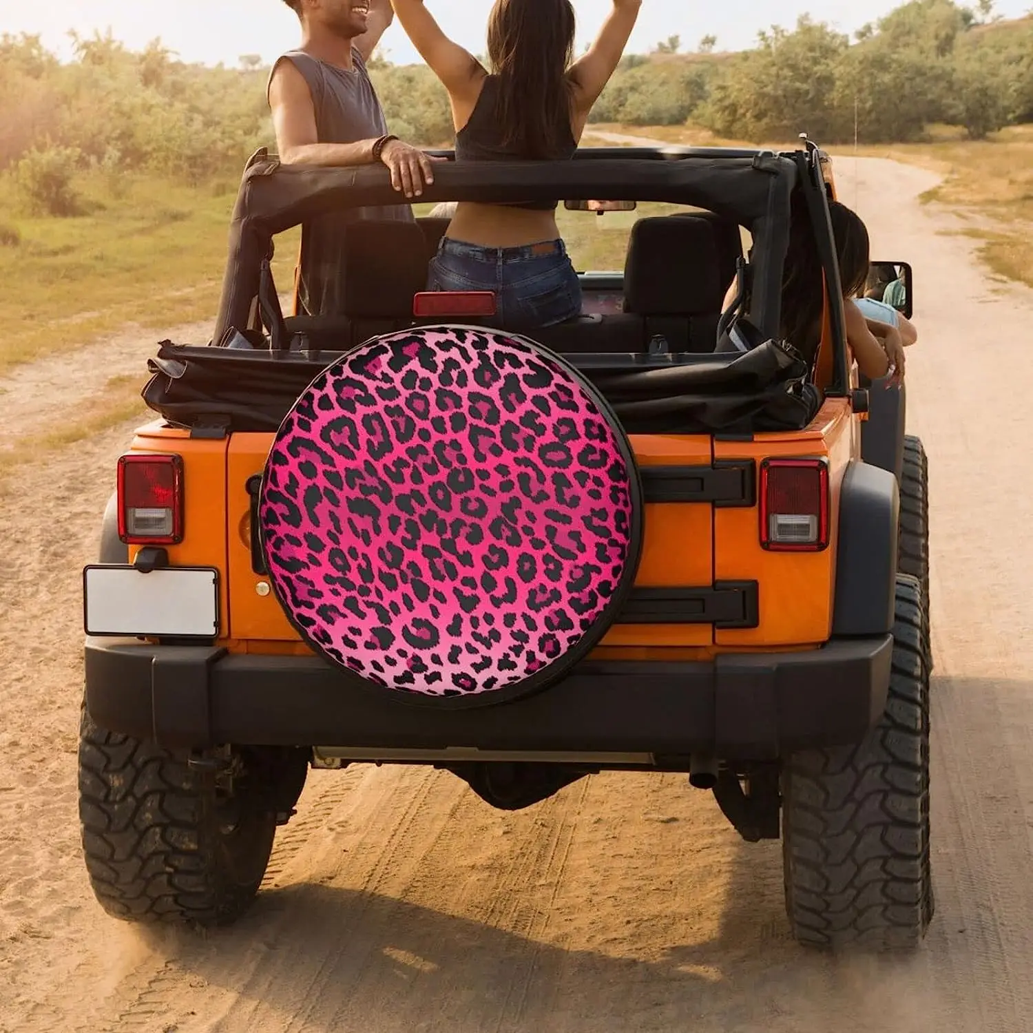 Pink Leopard Print Spare Tire Cover Waterproof Dust-Proof UV Sun Wheel Tire Cover Fit for Trailer RV SUV and Many Vehicle 17 In