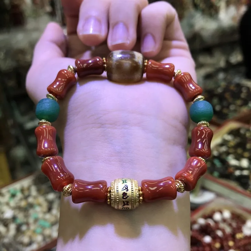 

Single Circle Red Knot Tibetan Agate Dzi Bead Handicraft Bracelet Handwoven Jewelry