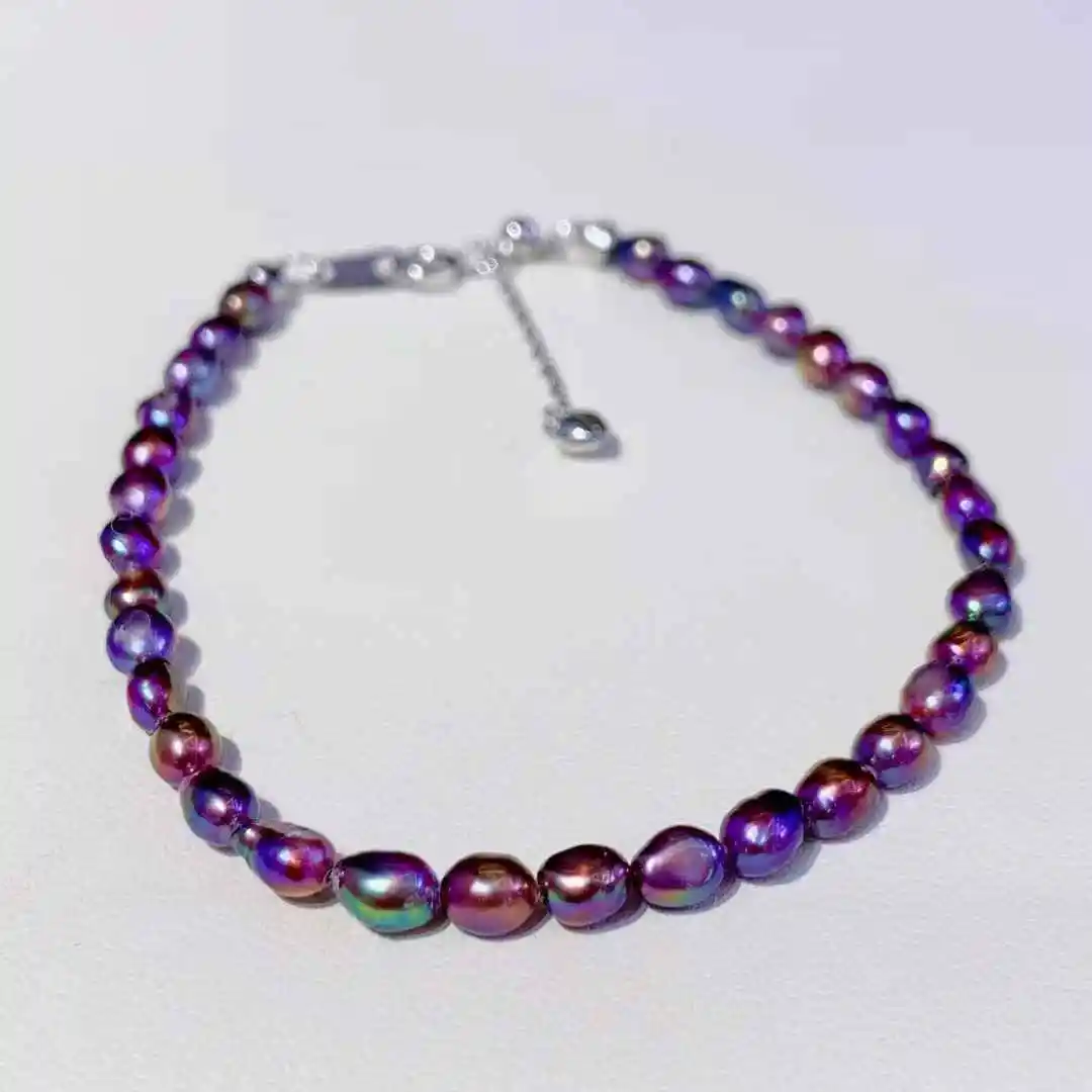 

Сертифицированный пресноводный браслет Keshi с фиолетовым жемчугом, серебро 925 пробы, нерегулярный, 3-4 м, натуральный фиолетовый нить в стиле барокко, женские ювелирные изделия