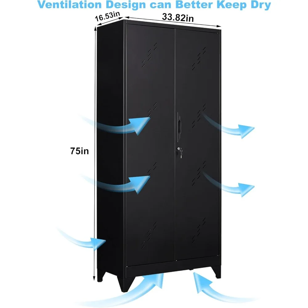 75" Metal Storage Cabinet with Lockable Doors, Functional Garage Storage Cabinet, Tool Cabinet Garage Organization Cabinet