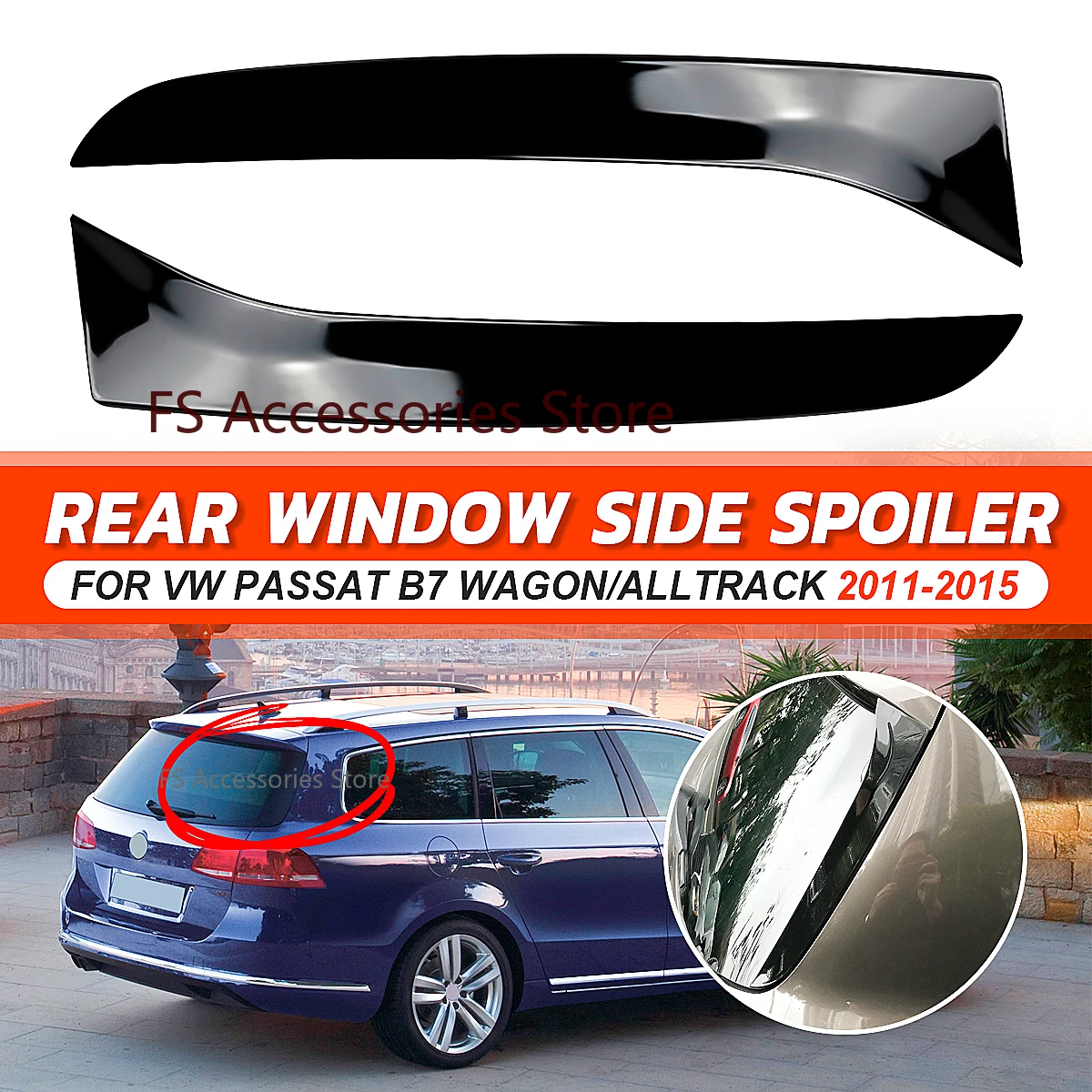 Preto brilhante janela traseira do carro spoiler lateral canards divisor para passat b7 wagon/alltrack 2011 2012 2013 2014 2015