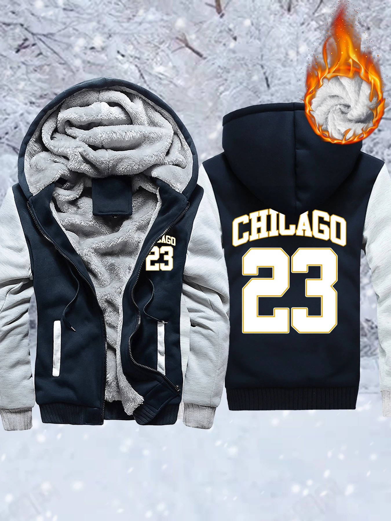 شيكاغو عدد 23 الطباعة رشاقته معاطف رجل الشتاء الصوف الشارع الشهير كل مباراة التمويه الستر المتضخم سستة هوديس #2