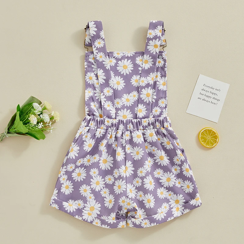 

Toddler Baby Girl Denim Overalls Kid Floral Print Sleeveless Romper Adjust Suspender Short Jeans Casual Outfit