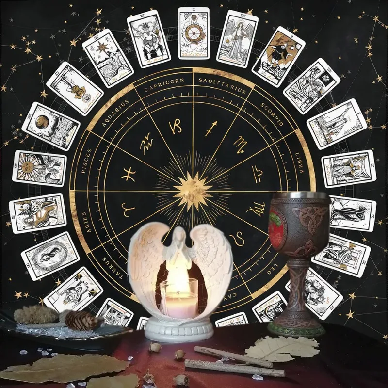 50/75cm Tarot Card Tablecloth Spread Tarot Reading Cloth 12 Constellations Witchcraft Astrology Oracle Card Pad Altar Cloth