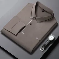 New Men's Business Casual Long Sleeved Shirt with Badge Solid Color Polo Shirt Fashionable Breathable Comfortable Versatile Top