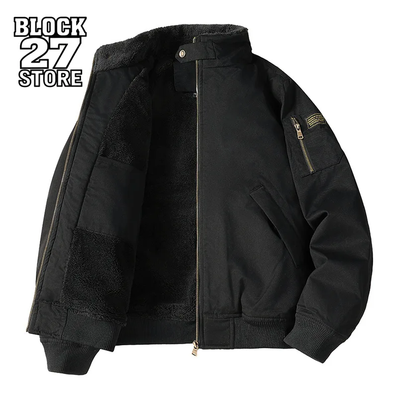 

Y2k Мужская куртка Винтажная рабочая одежда цвета хаки Пальто-карго на флисовой подкладке с несколькими карманами на молнии и рукавах Теплая свободная посадка Утилита Зимняя мода