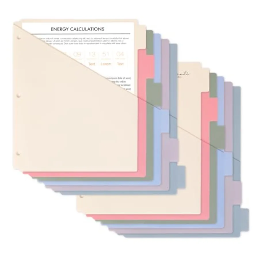

6-Tab Dividers for 3 Ring Binder, Plastic Dividers with 2 Pockets, Letter Size, Pastel Colors, 2 Set