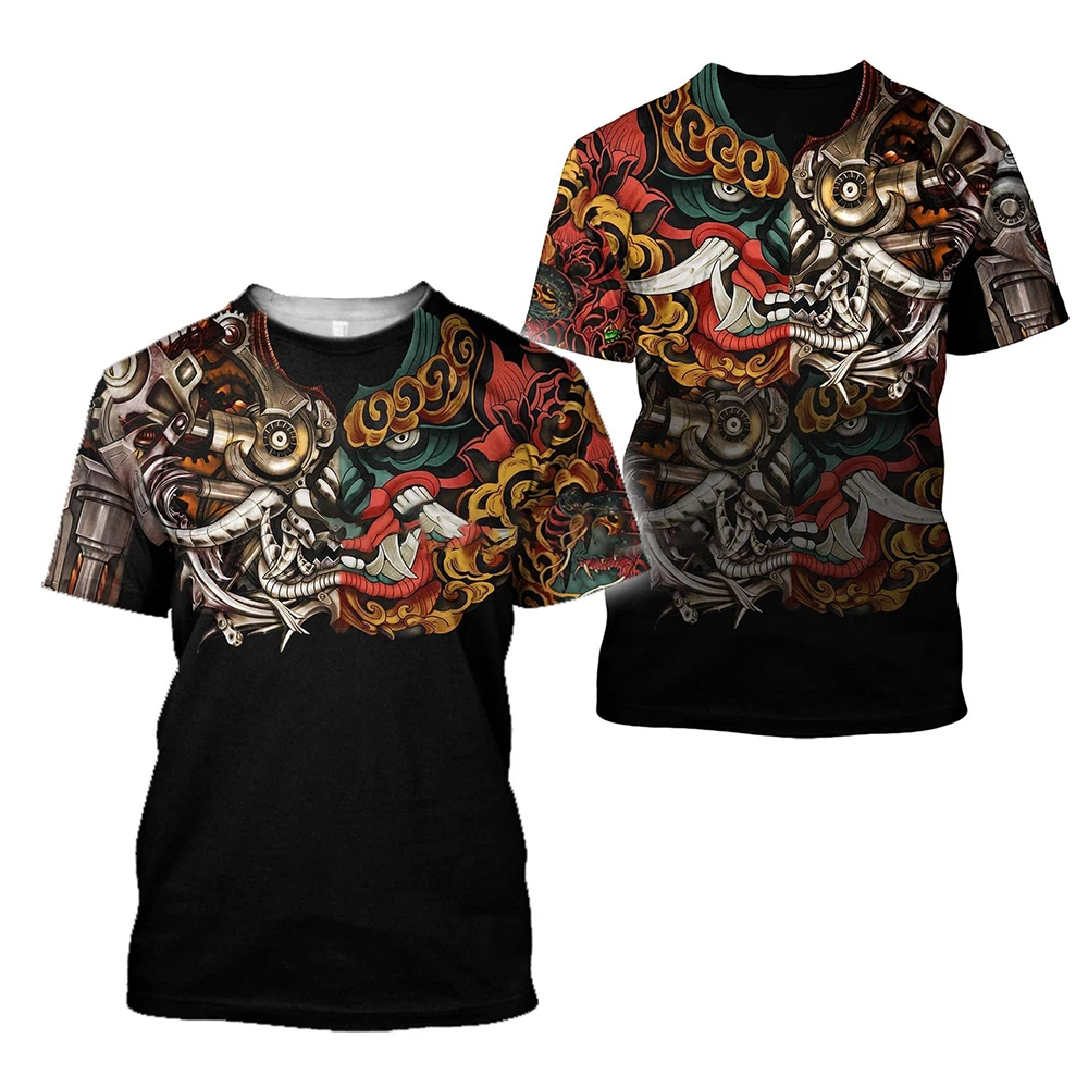 New Japan Samurai Hannya Oni Mask Snake Pattern 3D Print T-Shirts Men Women T Shirt Short Sleeve Oversized Tee Top Kid Clothing