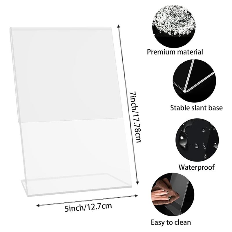 5 × 7 بوصة، 4 عبوات من حامل اللافتات البلاستيكية الشفافة مع ظهر مائل، حامل عرض ورق المستندات