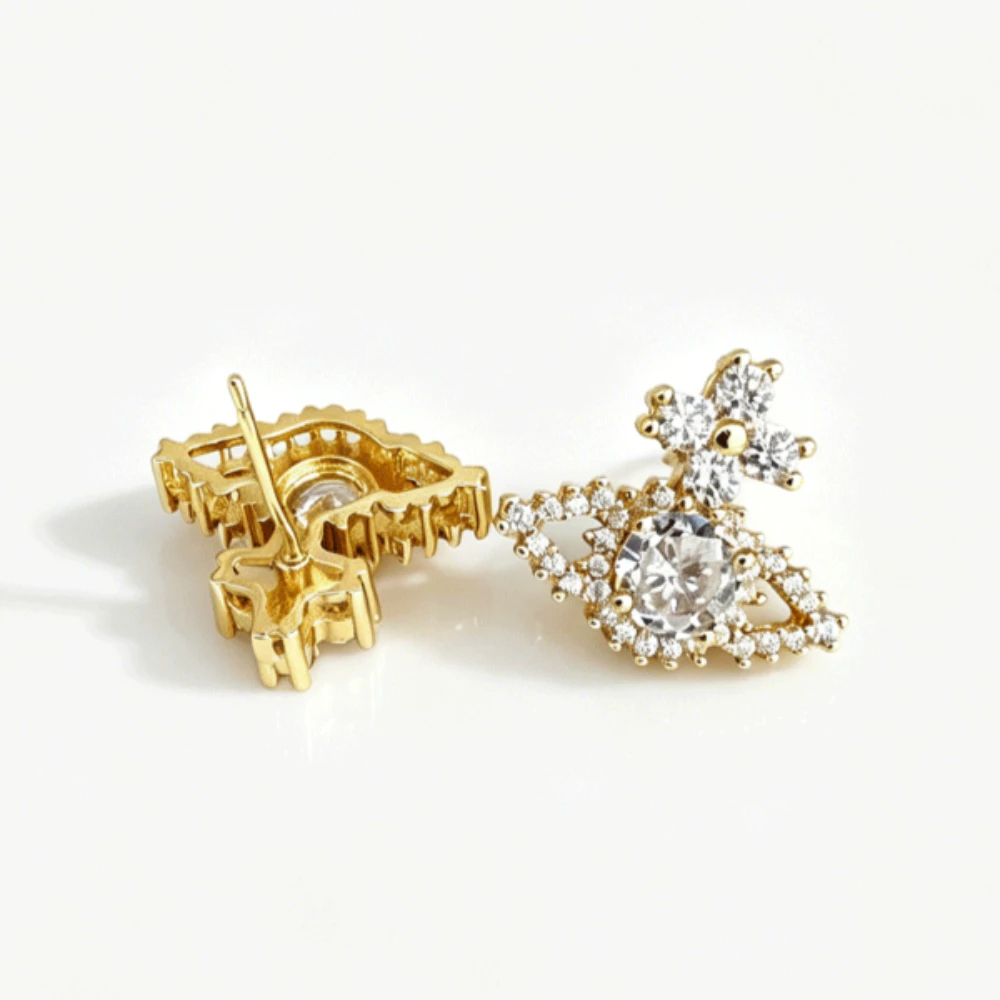 Stylish Saturn Earrings with Halo Zircon Gold Plated Women's Modern Fashion Jewelry