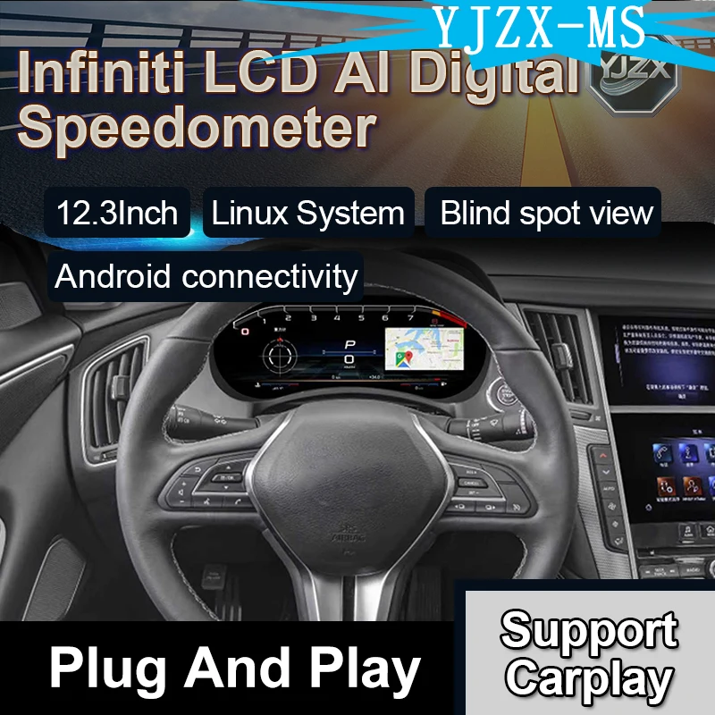 

Цифровая приборная панель MS для Infiniti Q50/Q50L/Q60 2013-2024, 12,3-дюймовый ЖК-дисплей с CarPlay, Android Auto и GPS