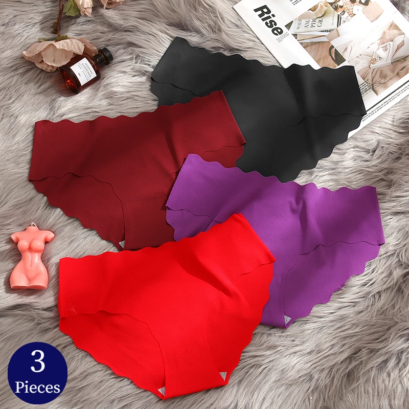 Trow bridge 3pcs Damen höschen Set gewellte Kante gestreifte Unterwäsche nahtlose Frau Slips atmungsaktive Dessous bequeme Unterhose