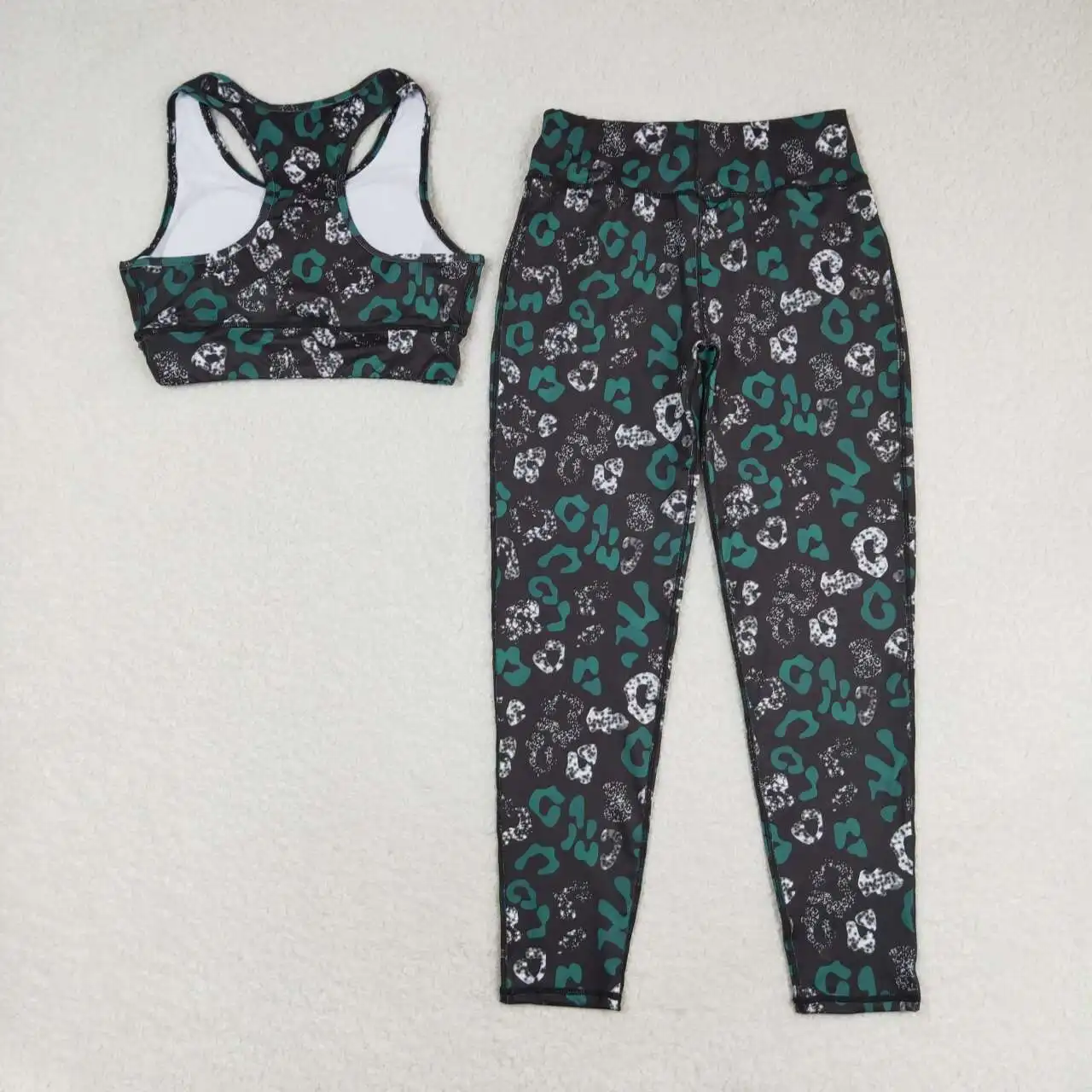 New Fashion Summer Adult female brown green camouflage sleeveless trousers yoga Suit Wholesale Set