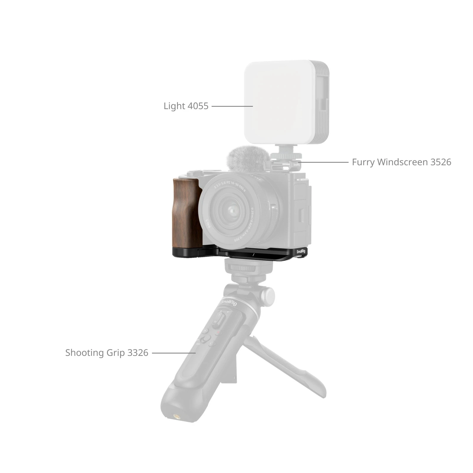 Smallrig HawkLock Quick Release Cage Kit for Sony ZV-E10 II L-Shape Mount Plate with Wooden Handle Baseplate for SonyZV-E10II﻿