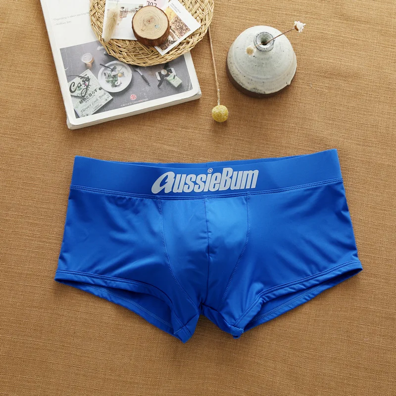 Aussiebum celana dalam pria warna polos pinggang rendah susu sutra nyaman pantat pembentuk tubuh boxer olahraga