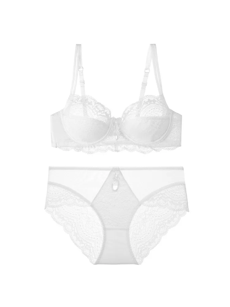 Delicate Lace Thin Cup Minimizer Bra Set, No Show Anti Sagging, Plus Size DE Cup, Large Bust Lingerie Soft Breathable Daily Wear
