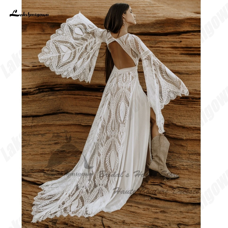 Lakshmigown Sukienka Boho Spitzen-Hochzeitskleider Maßgeschneidert 2026 Rückenfreies Strand-Brautkleid mit Hohem Seitenschlitz Vestidos Boda – Detail 3
