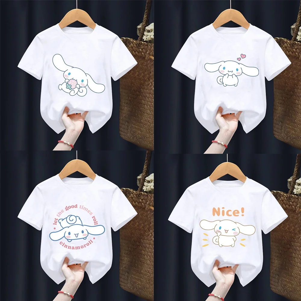 Cinnamoroll Children T-Shirt Kawaii T Shirt Sanrio Anime Cartoons Children Casual Clothes Tee Shirt Kid Girl Boy Fashion Y2K Top