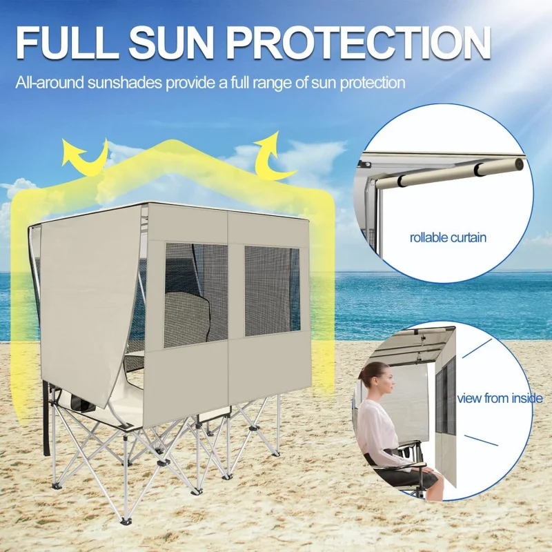 custom.Versatile 2-Person Portable Folding Beach Chair with Shade Canopy New Outdoor Camping Awning 5