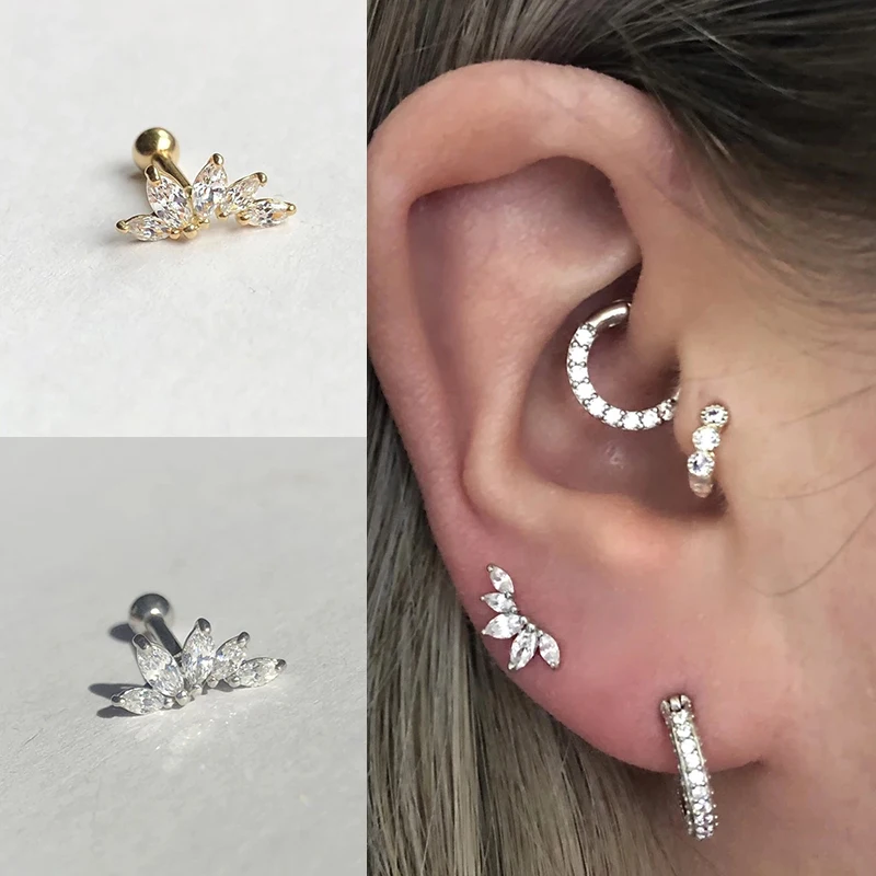 

CANNER Piercing Aretes 925 Sterling Silver Women Earring White Zircon Butterfly Cross Crown Stud Earrings aros plata 925 mujer