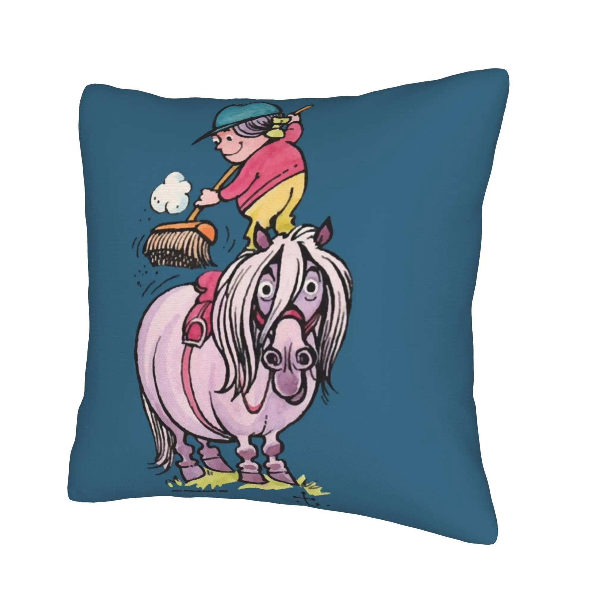 1pcs horse rider cleaning print pillow cover navy pink vintage minky texture 45x45cm single-sided zipper machine washable
