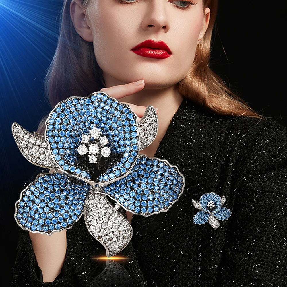 

Blue Flowers Rhinestones Brooch for Women Fashion Simple Delicate Pin Clothing Accessories Wedding Bridesmaid Gifts