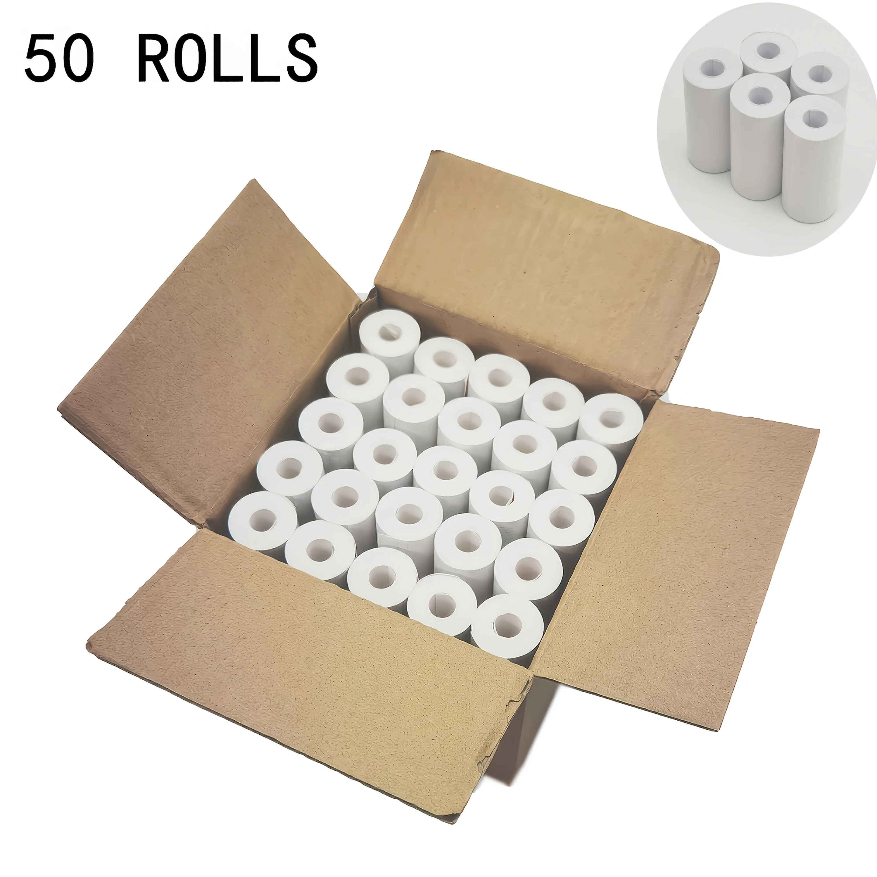 50 Rolls Matte Thermal Paper - Self-Adhesive Labels for Portable Printers, Home/Photo/Notes/Study Refills, 57mm White Finish