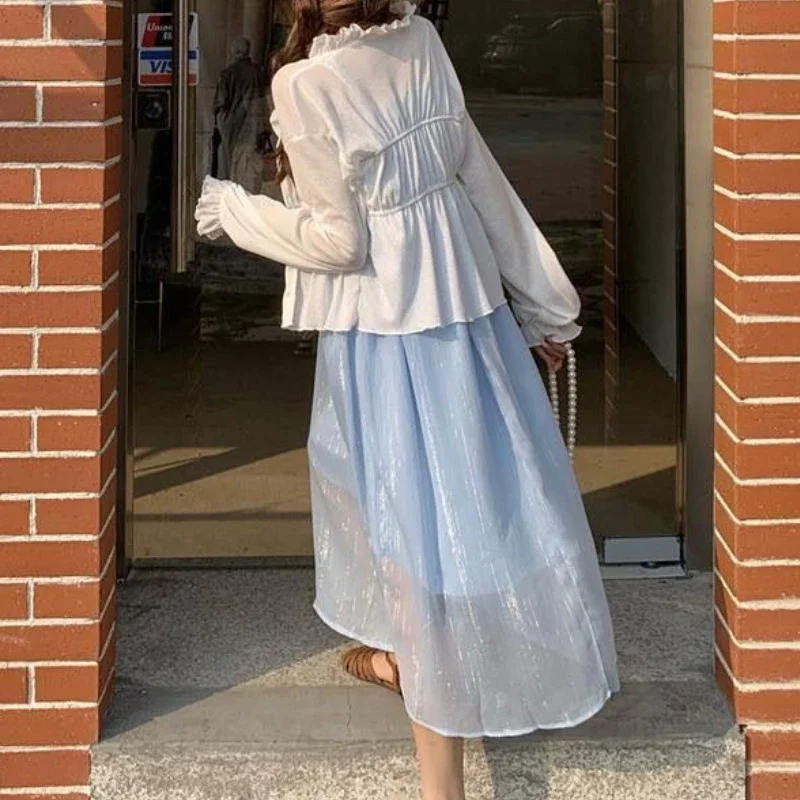 

Комплекты из 2 предметов, женские солнцезащитные прозрачные куртки, свободное марлевое платье, элегантное платье миди для летних каникул, пляжный стиль, Mujer, Vestidos, повседневное