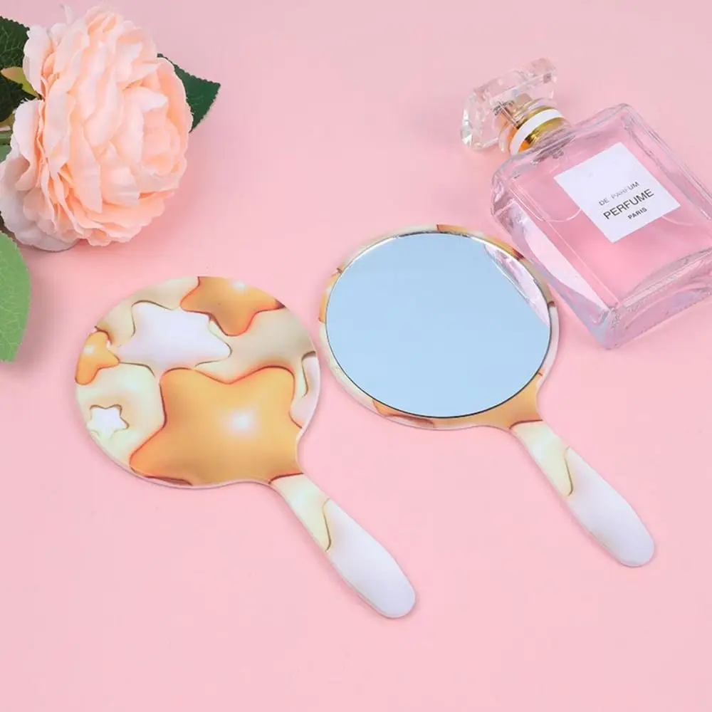 MIni with Handle Handheld Makeup Mirror Anti-fall High-definition Makeup Vanity Mirro Round Lightweight Cosmetic Mirror Bedroom