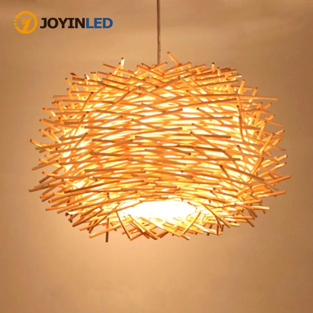 

Плетеная люстра JOYINLED из ротанга, светильник-гнездо, деревянный потолочный светильник E27 для бара, кофейни, прихожей, гостиной