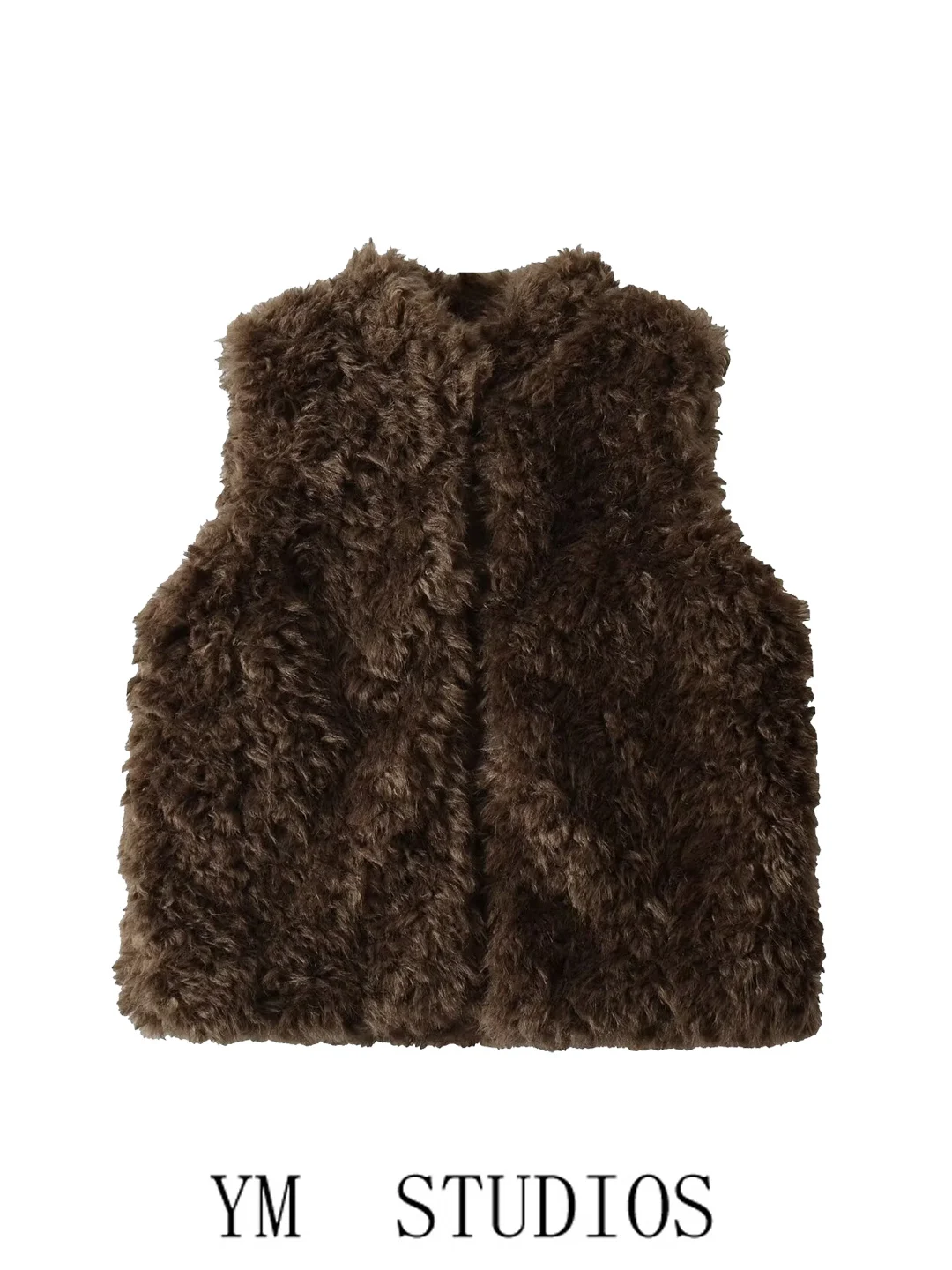 Chaleco de Pelo Sintético Cálido para Mujer, Estilo Urbano, Moda, Chalecos Marrones de Pelo Rizado, Abrigo de Tela de Poliéster con Botones para Chicas